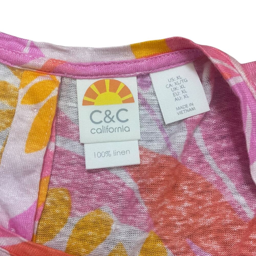 C&C California Top Womens XL 100% Linen Floral Tropical Colorful Resortwear - Picture 7 of 9